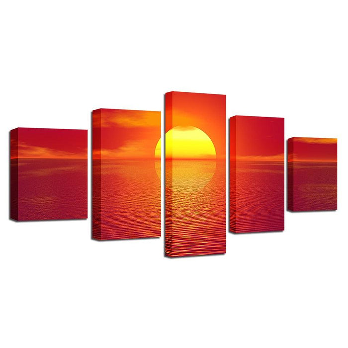 Sunset Seaview 5 Piece HD Multi Panel Canvas Wall Art Frame