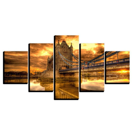 Bridge Sunset Glow 5 Piece HD Multi Panel Canvas Wall Art Frame - Original Frame