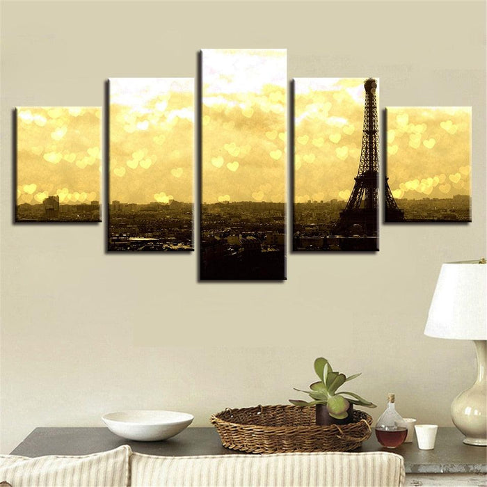 Eiffel Tower 5 Piece HD Multi Panel Canvas Wall Art Frame - Original Frame