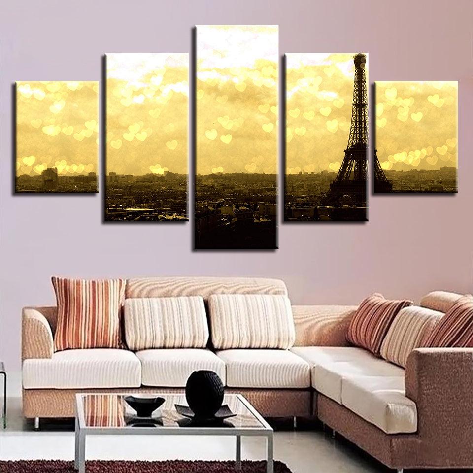 Eiffel Tower 5 Piece HD Multi Panel Canvas Wall Art Frame - Original Frame