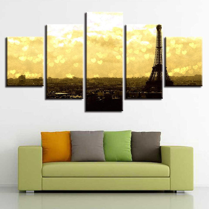 Eiffel Tower 5 Piece HD Multi Panel Canvas Wall Art Frame - Original Frame