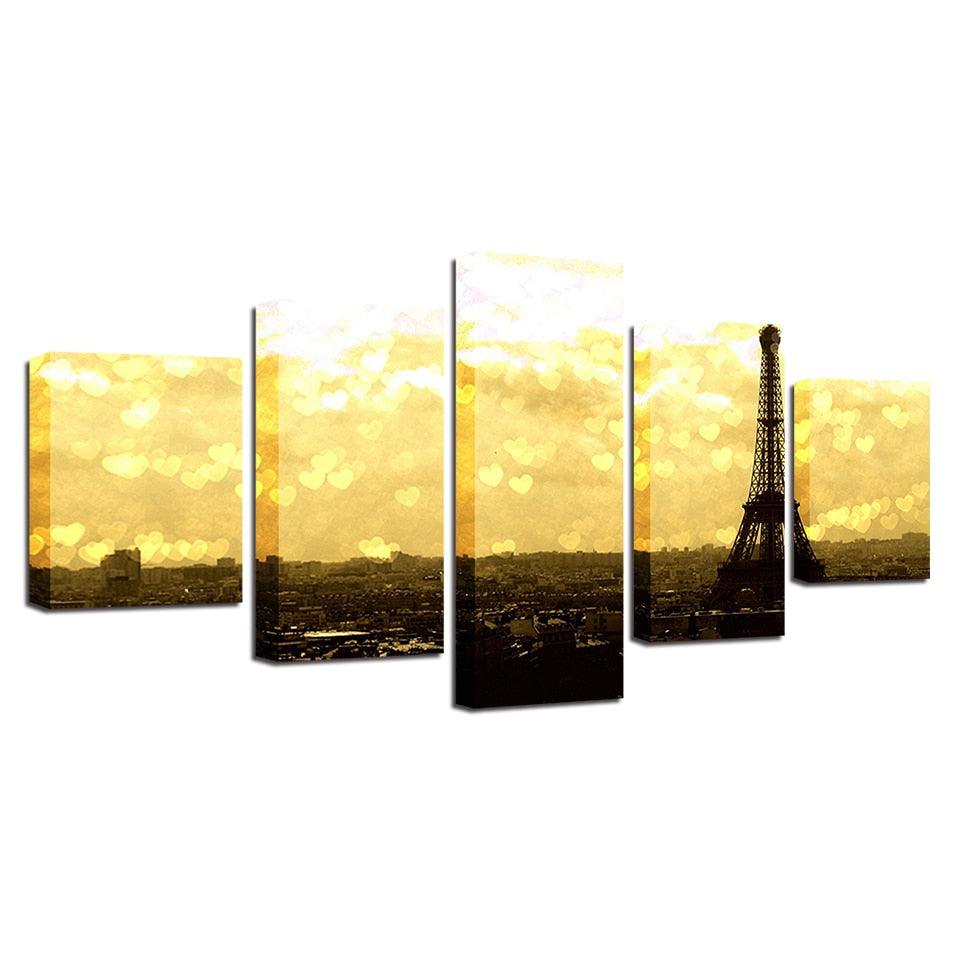 Eiffel Tower 5 Piece HD Multi Panel Canvas Wall Art Frame - Original Frame