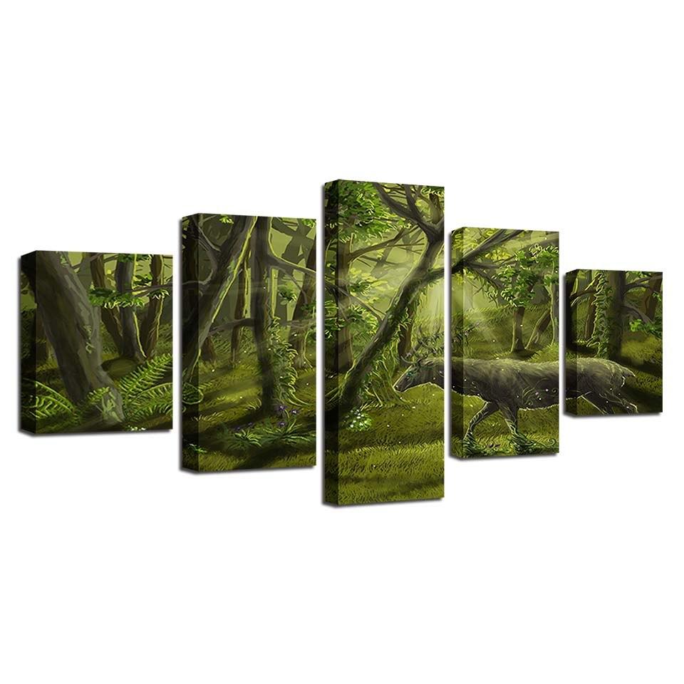 Green Forest 5 Piece HD Multi Panel Canvas Wall Art Frame - Original Frame