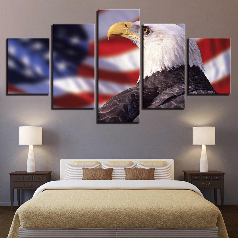 Bald Eagle 5 Piece HD Multi Panel Canvas Wall Art Frame - Original Frame