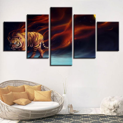 Magic Flame Tiger 5 Piece HD Multi Panel Canvas Wall Art Frame - Original Frame