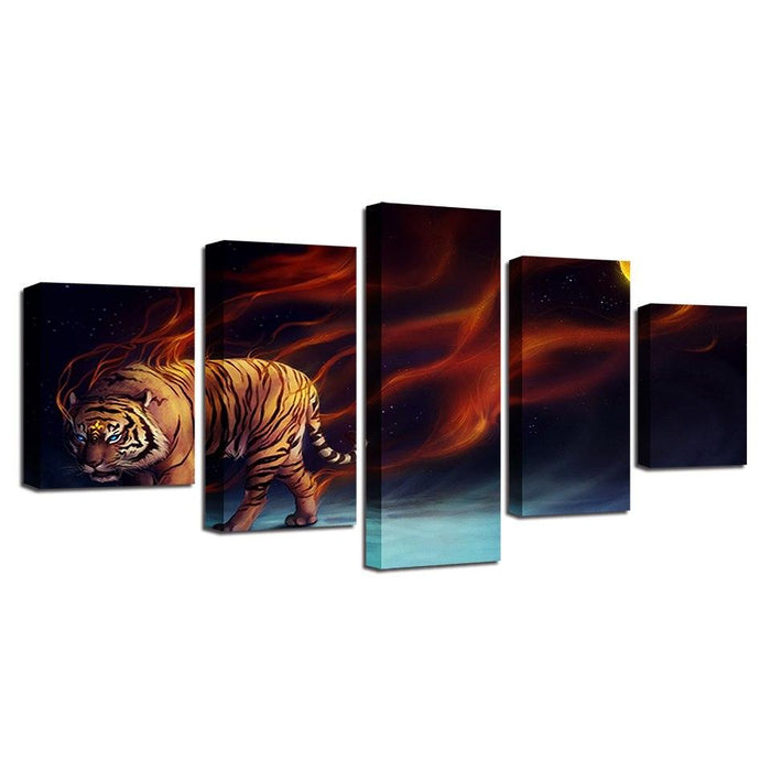 Magic Flame Tiger 5 Piece HD Multi Panel Canvas Wall Art Frame - Original Frame