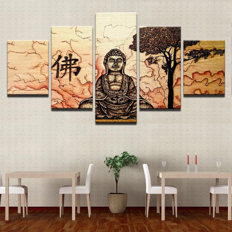 Buddha Zen 5 Piece HD Multi Panel Canvas Wall Art Frame - Original Frame