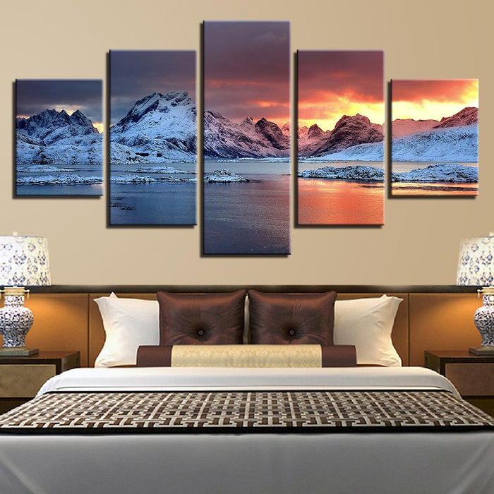 Iceland Aurora 5 Piece HD Multi Panel Canvas Wall Art Frame