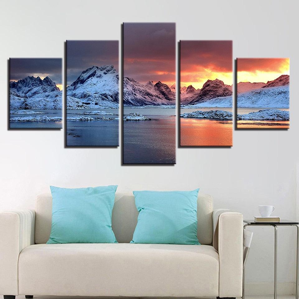 Iceland Aurora 5 Piece HD Multi Panel Canvas Wall Art Frame - Original Frame
