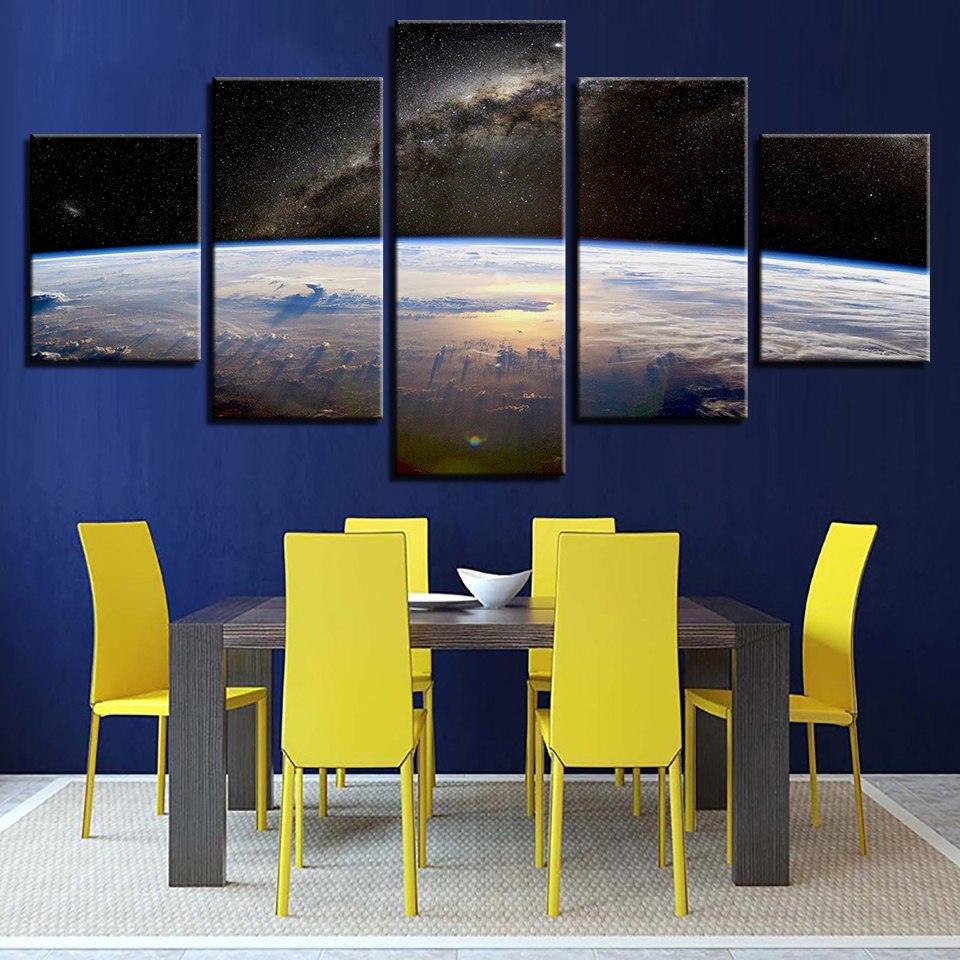 Space Planet Horizon 5 Piece HD Multi Panel Canvas Wall Art Frame - Original Frame