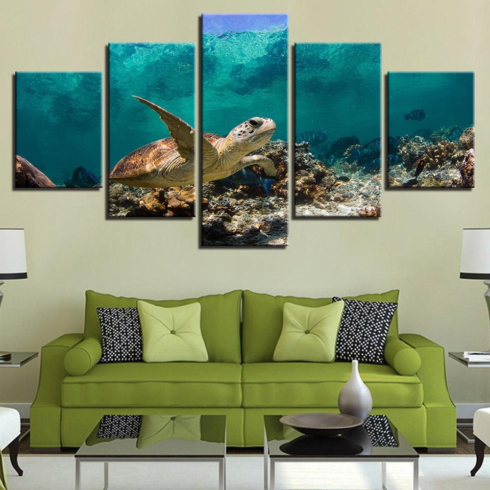 Deep Sea Turtles 5 Piece HD Multi Panel Canvas Wall Art Frame - Original Frame