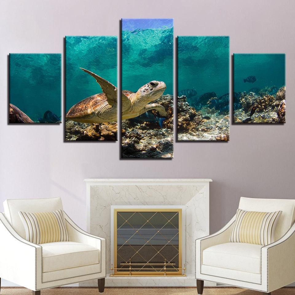 Deep Sea Turtles 5 Piece HD Multi Panel Canvas Wall Art Frame - Original Frame