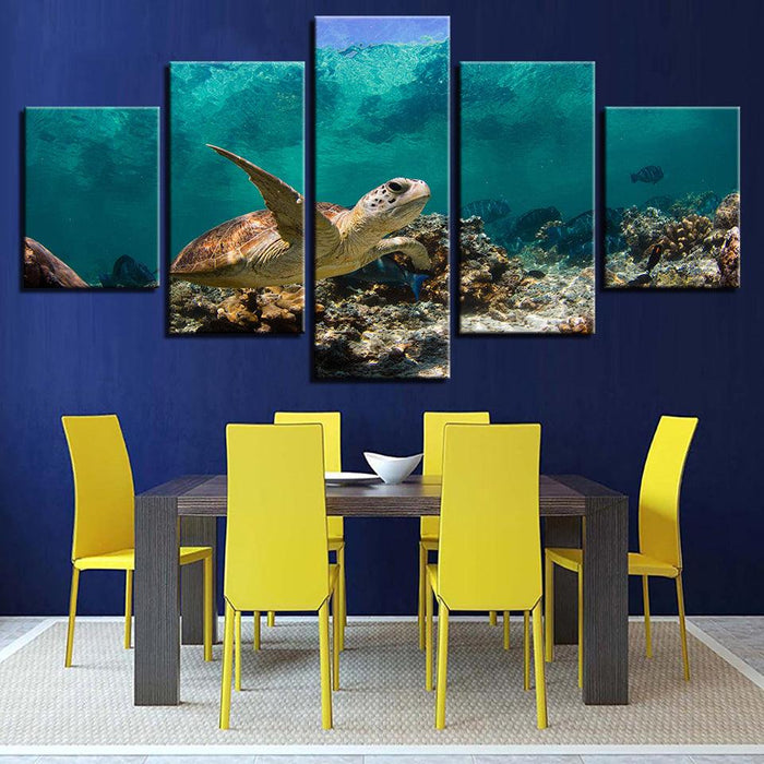 Deep Sea Turtles 5 Piece HD Multi Panel Canvas Wall Art Frame