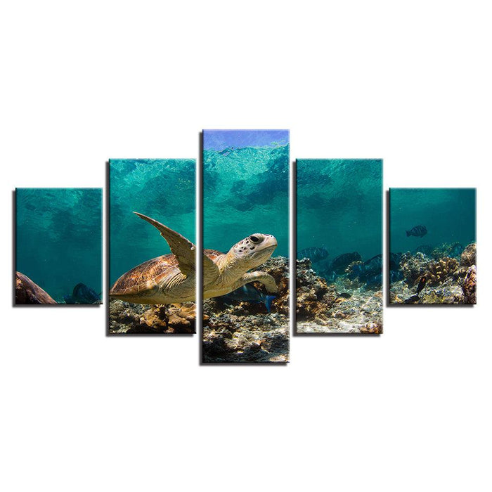 Deep Sea Turtles 5 Piece HD Multi Panel Canvas Wall Art Frame