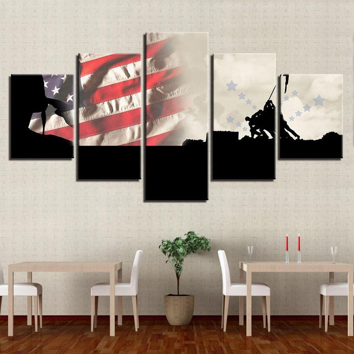 Military American Flag 5 Piece HD Multi Panel Canvas Wall Art Frame