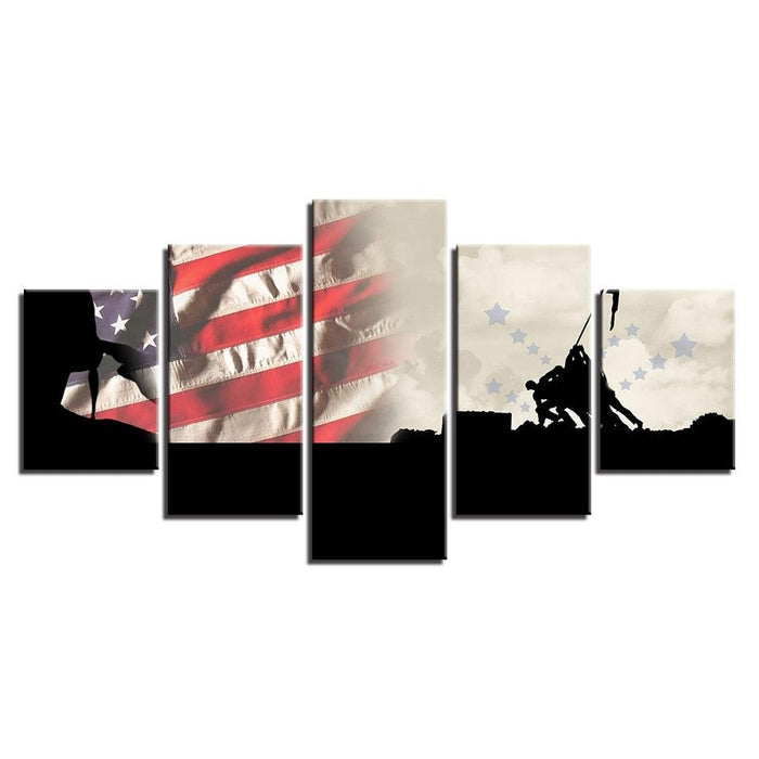 Military American Flag 5 Piece HD Multi Panel Canvas Wall Art Frame