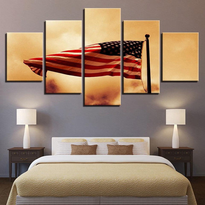 Retro American Flag 5 Piece HD Multi Panel Canvas Wall Art Frame - Original Frame