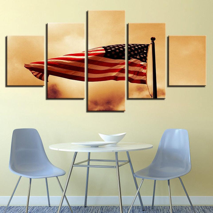 Retro American Flag 5 Piece HD Multi Panel Canvas Wall Art Frame - Original Frame