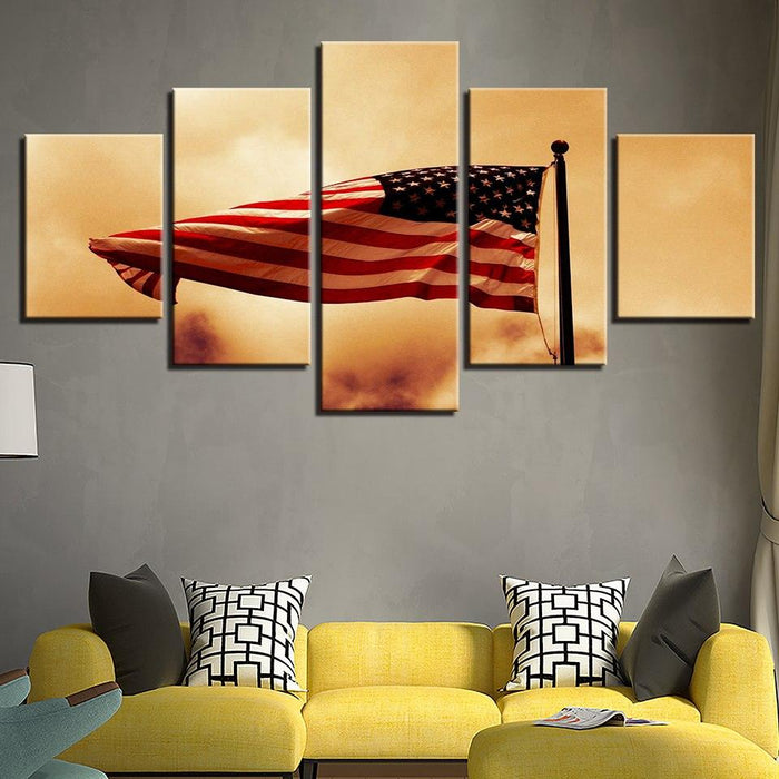 Retro American Flag 5 Piece HD Multi Panel Canvas Wall Art Frame - Original Frame