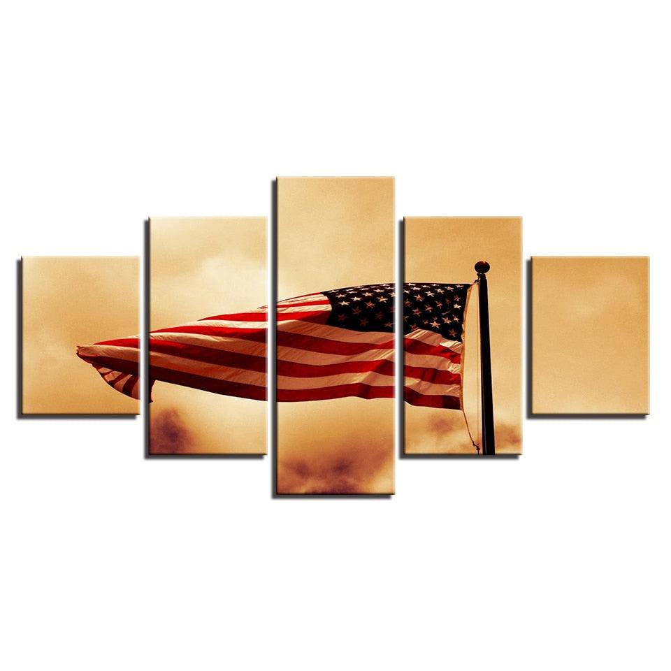 Retro American Flag 5 Piece HD Multi Panel Canvas Wall Art Frame - Original Frame