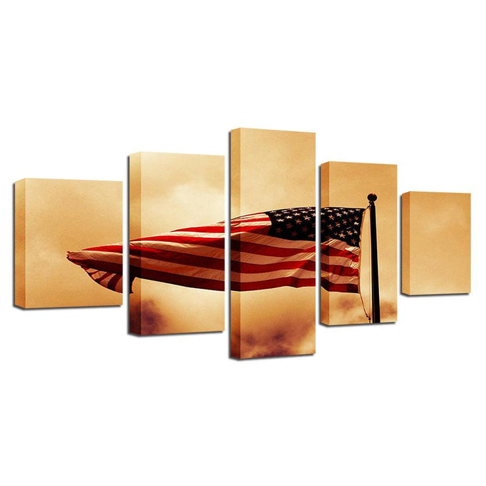 Retro American Flag 5 Piece HD Multi Panel Canvas Wall Art Frame - Original Frame