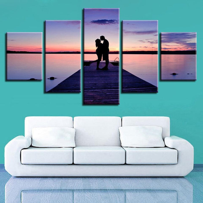 Lovers On The Bridge 5 Piece HD Multi Panel Canvas Wall Art Frame - Original Frame