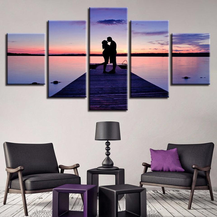Lovers On The Bridge 5 Piece HD Multi Panel Canvas Wall Art Frame