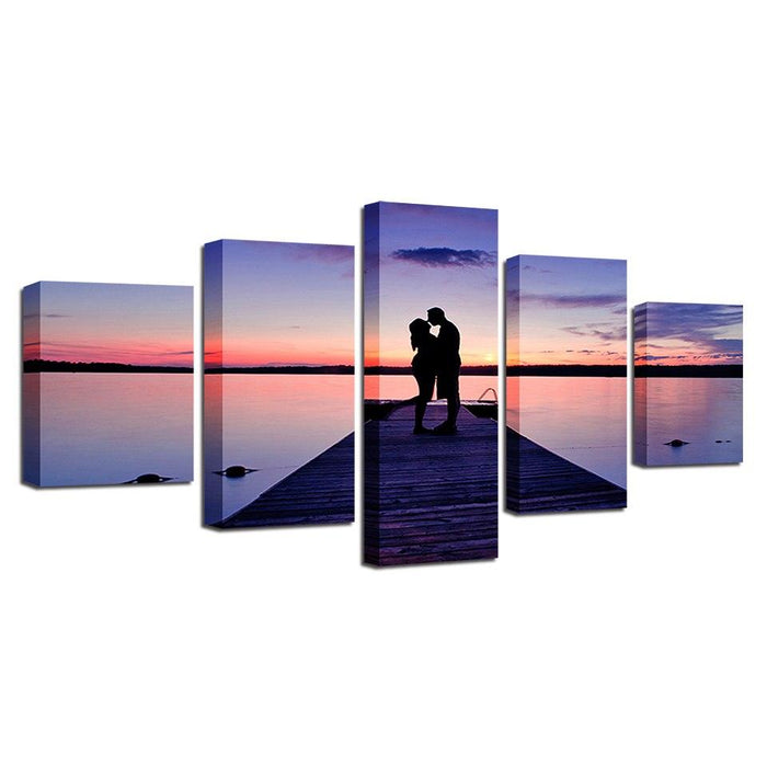 Lovers On The Bridge 5 Piece HD Multi Panel Canvas Wall Art Frame - Original Frame