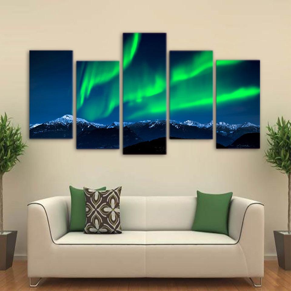 Aurora Night Lights 5 Piece HD Multi Panel Canvas Wall Art Frame ...