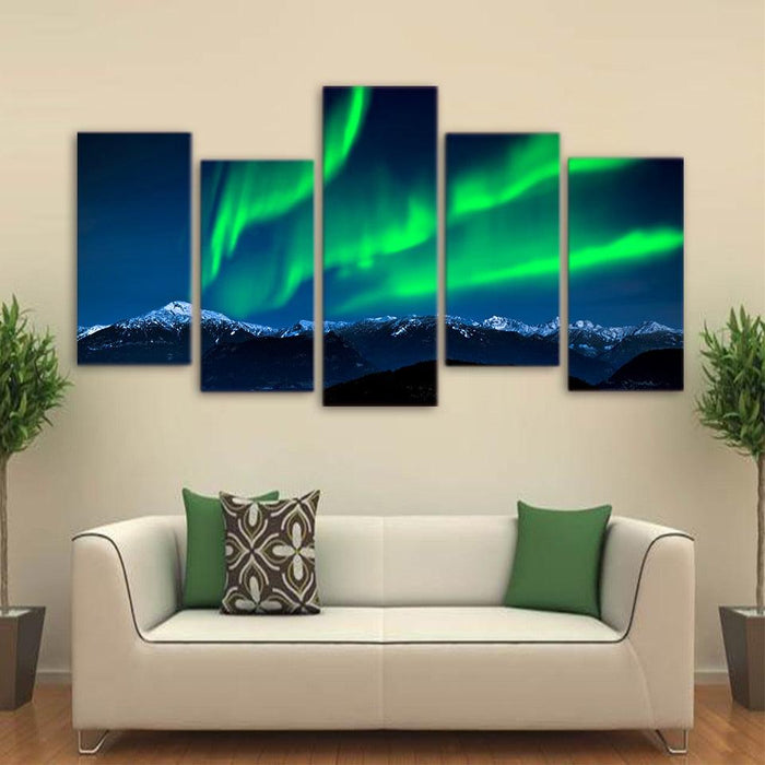 Aurora Night Lights 5 Piece HD Multi Panel Canvas Wall Art Frame - Original Frame