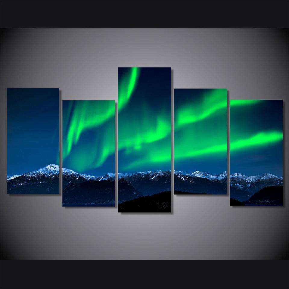 Aurora Night Lights 5 Piece HD Multi Panel Canvas Wall Art Frame - Original Frame