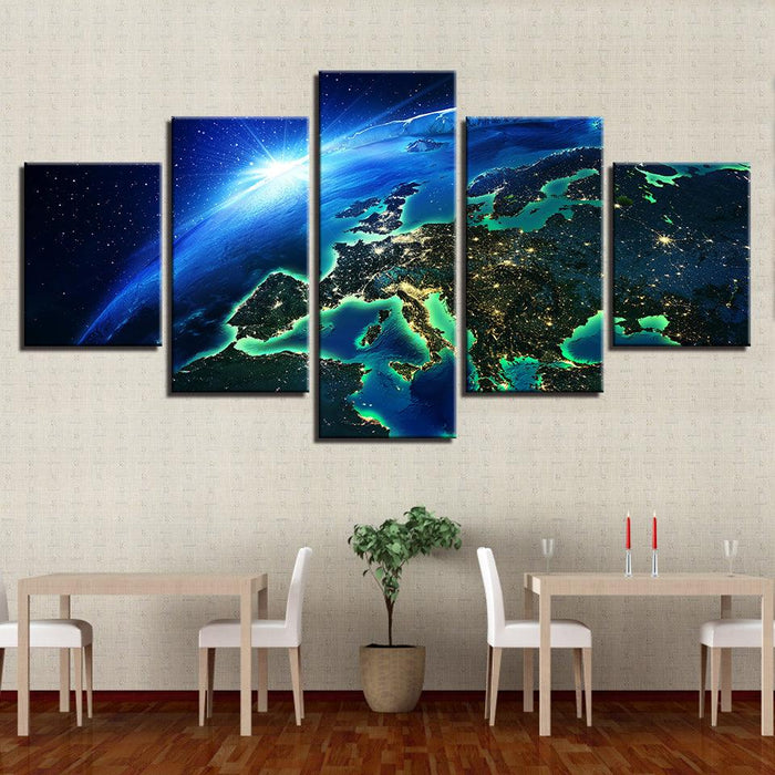 Blue Earth Space 5 Piece HD Multi Panel Canvas Wall Art Frame