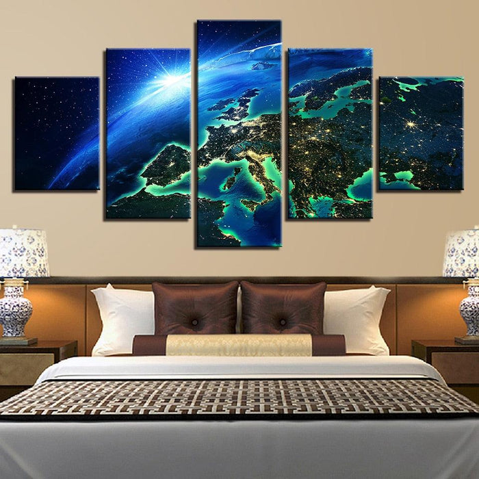 Blue Earth Space 5 Piece HD Multi Panel Canvas Wall Art Frame