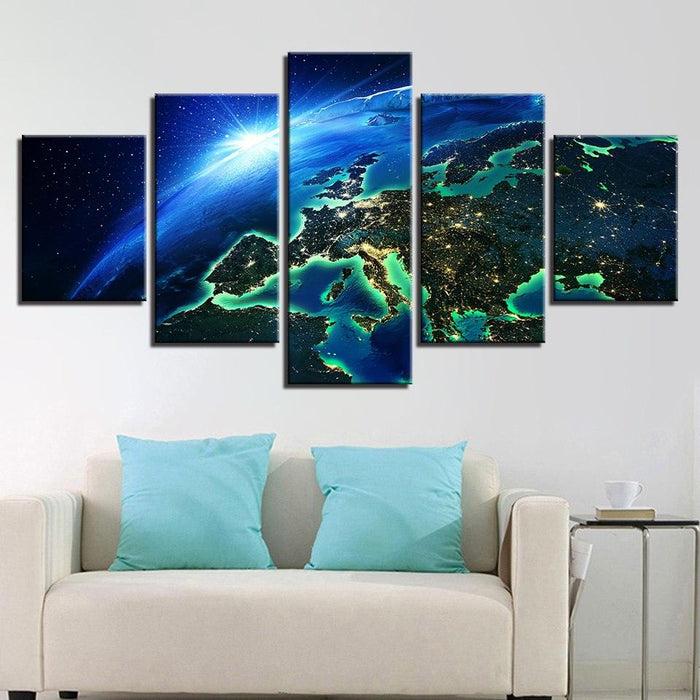 Blue Earth Space 5 Piece HD Multi Panel Canvas Wall Art Frame - Original Frame