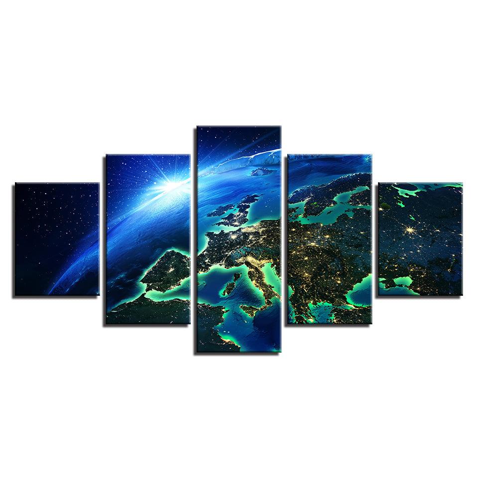 Blue Earth Space 5 Piece HD Multi Panel Canvas Wall Art Frame - Original Frame