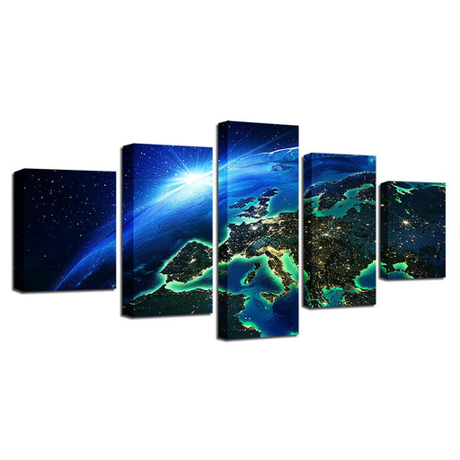 Blue Earth Space 5 Piece HD Multi Panel Canvas Wall Art Frame - Original Frame