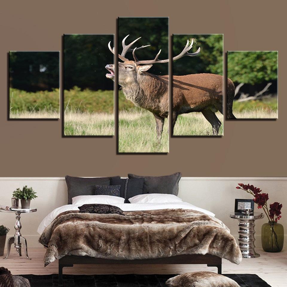 Forest Steppe Deer 5 Piece HD Multi Panel Canvas Wall Art Frame - Original Frame