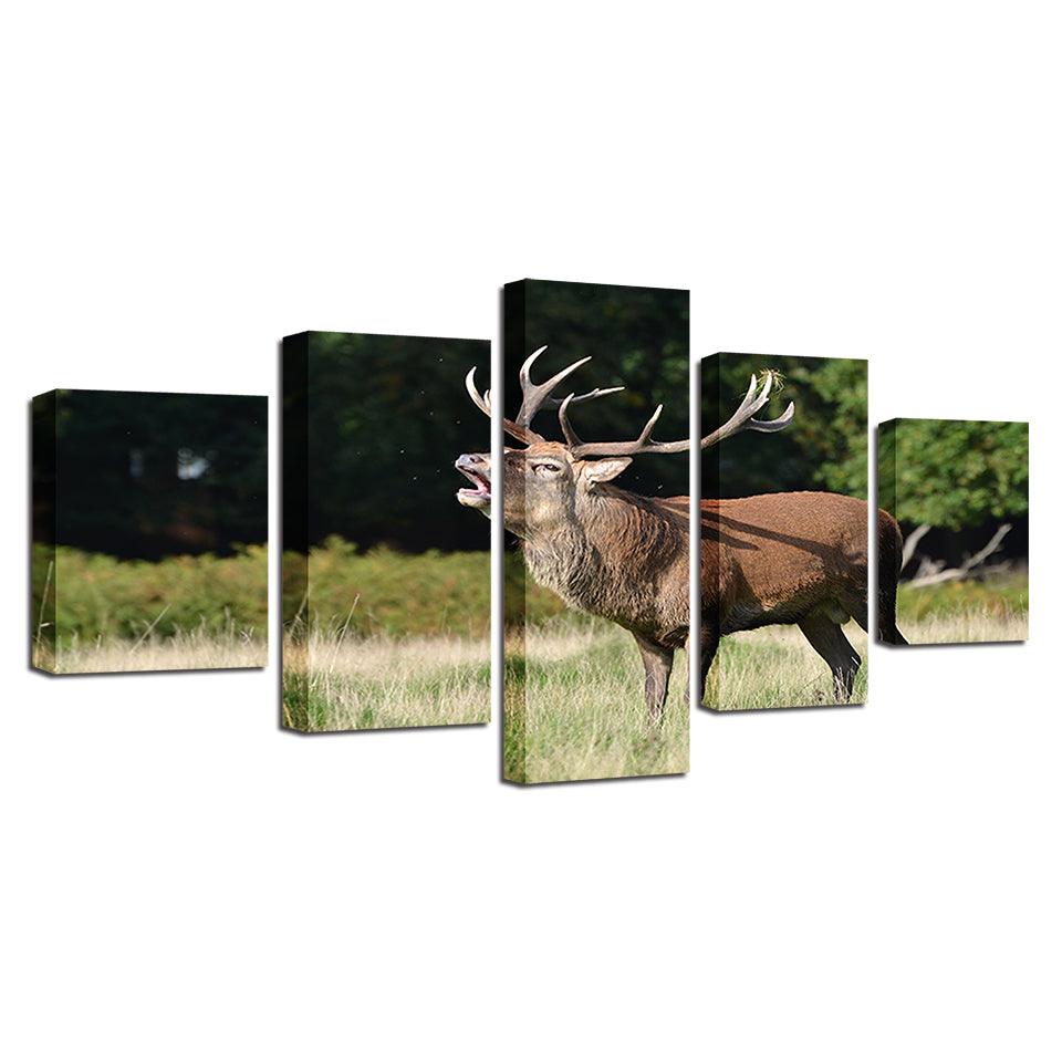 Forest Steppe Deer 5 Piece HD Multi Panel Canvas Wall Art Frame - Original Frame