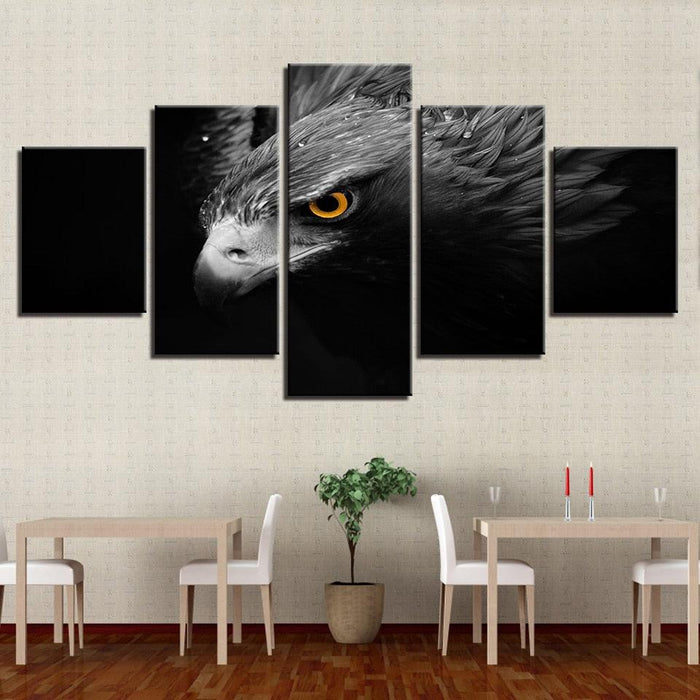 Gray Eagle Crow 5 Piece HD Multi Panel Canvas Wall Art Frame - Original Frame