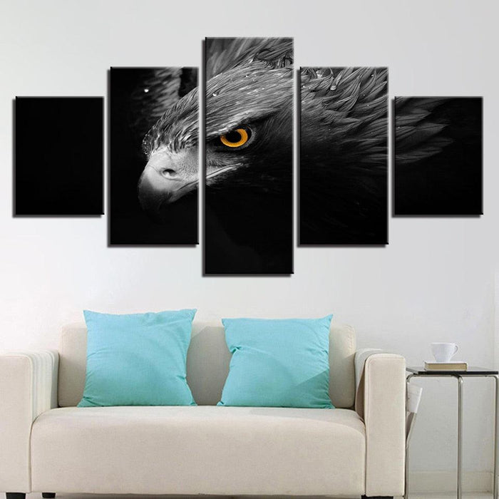 Gray Eagle Crow 5 Piece HD Multi Panel Canvas Wall Art Frame - Original Frame