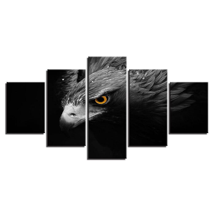 Gray Eagle Crow 5 Piece HD Multi Panel Canvas Wall Art Frame - Original Frame