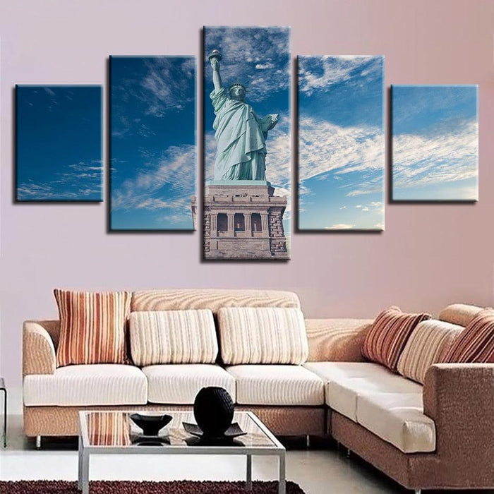 Statue of Liberty 5 Piece HD Classical Multi Panel Canvas Wall Art Frame - Original Frame