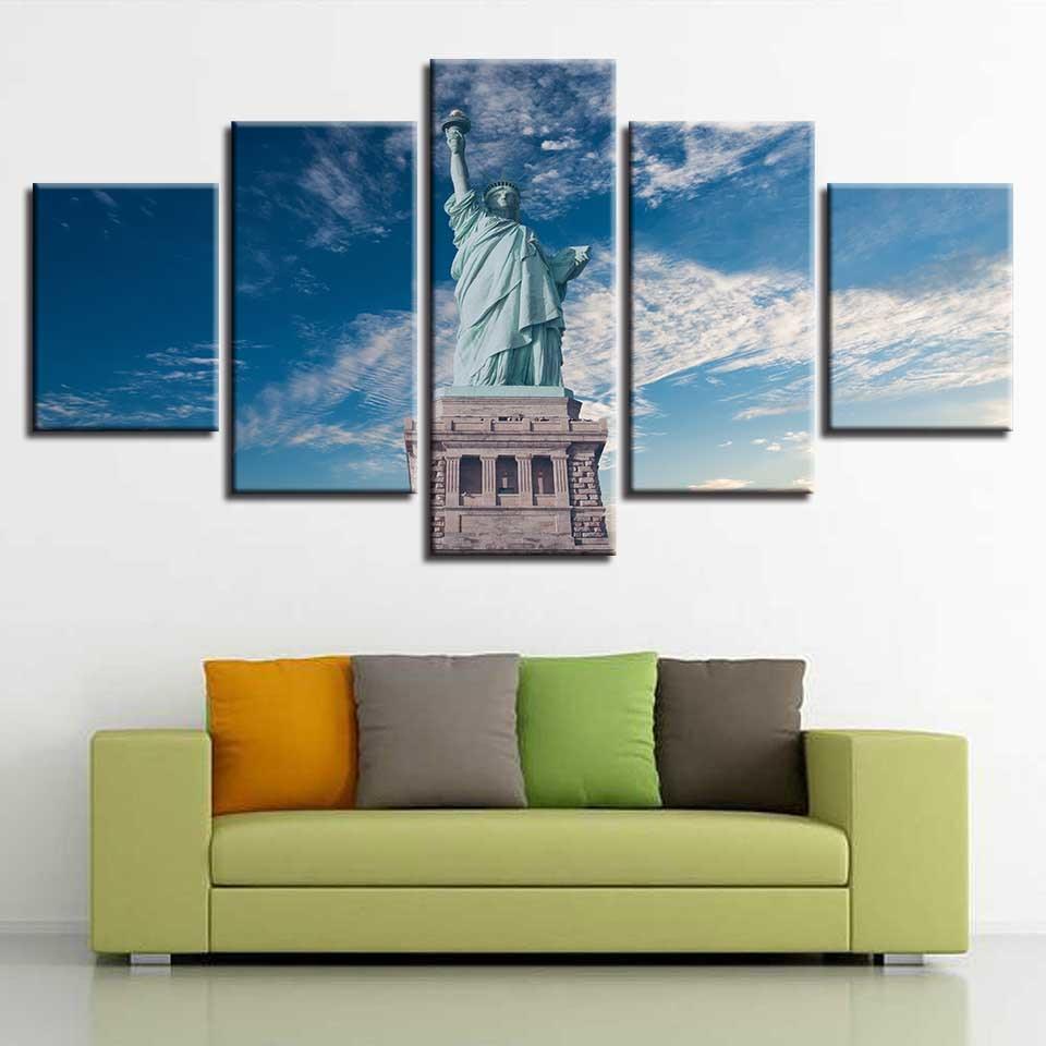 Statue of Liberty 5 Piece HD Classical Multi Panel Canvas Wall Art Frame - Original Frame