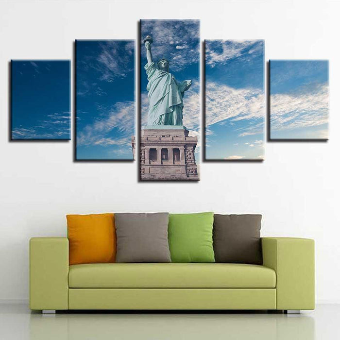 Statue of Liberty 5 Piece HD Classical Multi Panel Canvas Wall Art Frame - Original Frame