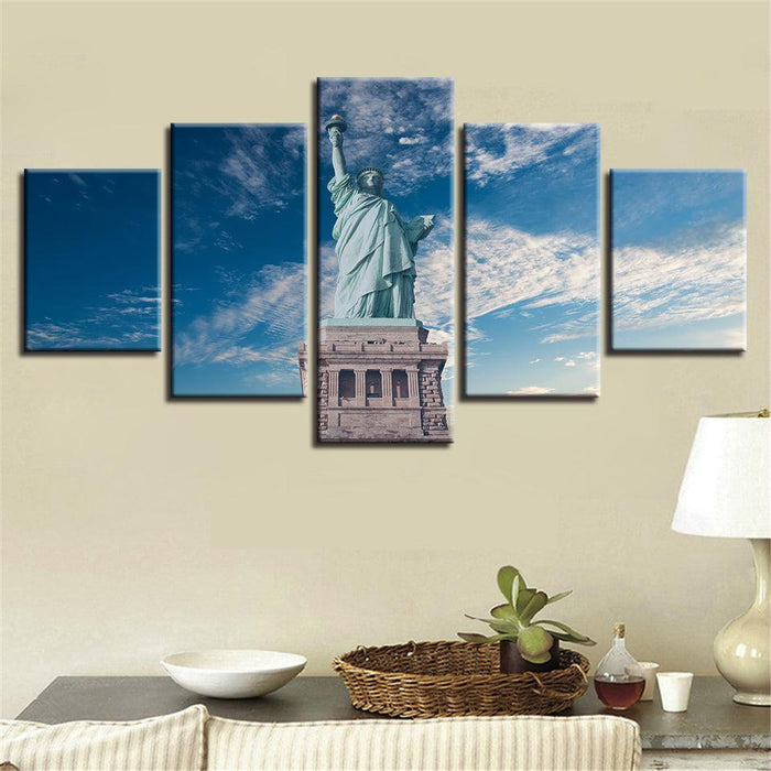 Statue of Liberty 5 Piece HD Classical Multi Panel Canvas Wall Art Frame - Original Frame