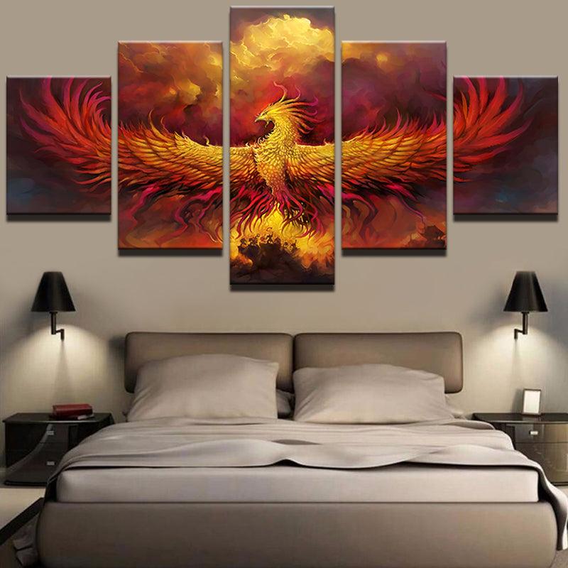 Fire Phoenix 5 Piece HD Multi Panel Canvas Wall Art Frame - Original Frame