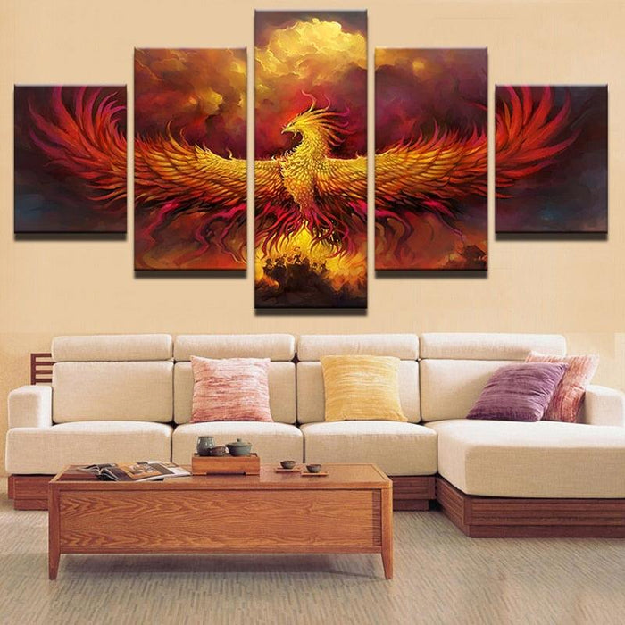 Fire Phoenix 5 Piece HD Multi Panel Canvas Wall Art Frame