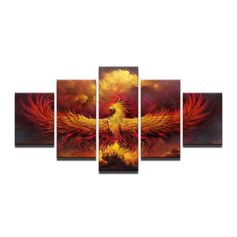 Fire Phoenix 5 Piece HD Multi Panel Canvas Wall Art Frame - Original Frame