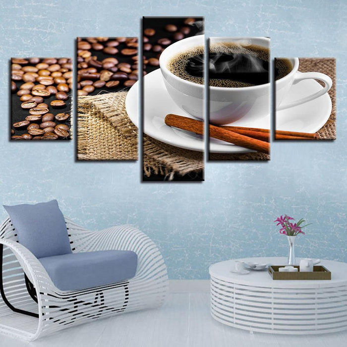 Coffee Afternoon 5 Piece HD Multi Panel Canvas Wall Art Frame - Original Frame