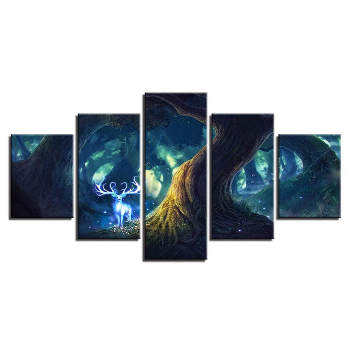 Tree Deer Illusion 5 Piece HD Multi Panel Canvas Wall Art Frame - Original Frame